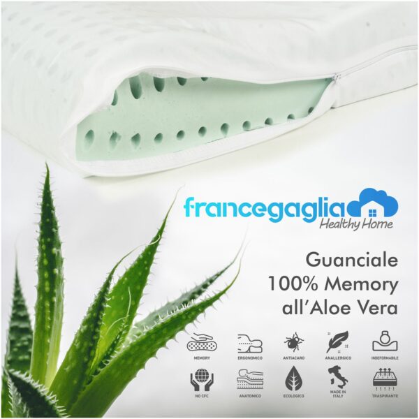 Cuscino Cervicale Aloe Vera in Memory Foam Naturale - Doppia Onda Ergonomica  Sollievo del Collo e Riposo Ottimale. Maia - immagine 3