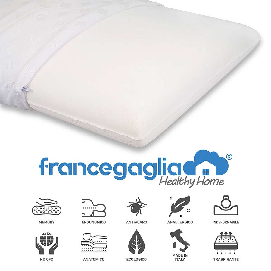 AURORA - Cuscino in Memory Foam con Federa agli Ioni d'Argento -  Francegaglia I Migliori Materassi Memory Made In Italy