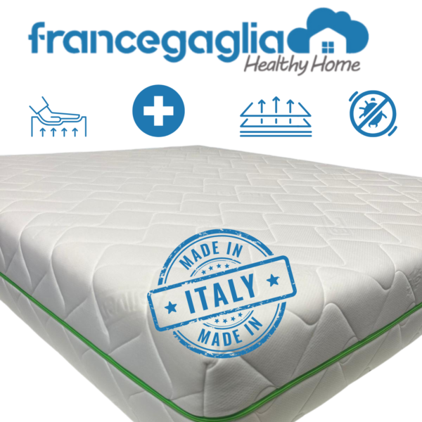 Materasso Memory Foam H25 cm – Memory Massaggiante 5 cm - Tessuto Silver Ioni d'Argento - 7 Zone Differenziate - Made in Italy - Cuscini Fiocco di Memory Inclusi – Dispositivo Medico